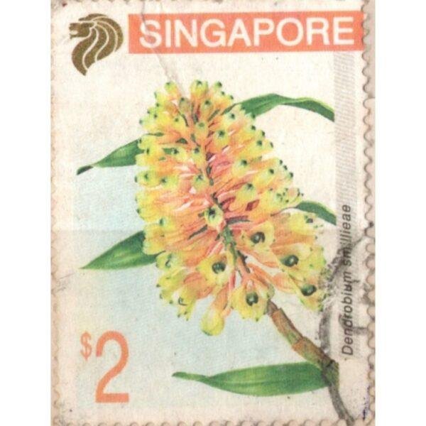2 Singapore Dendrobium Smillieae Used Stamp