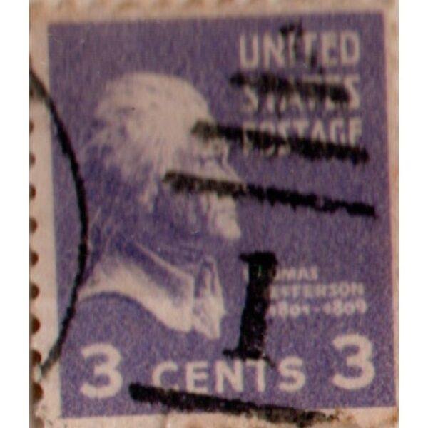 3 United States Postage Thomas Jefferson Used Stamp