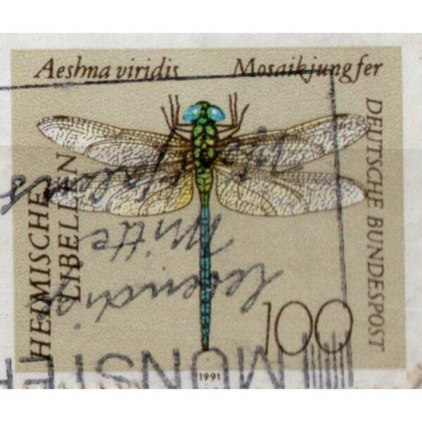 100 Deutsche Bundespost Aeshna Viridis Mosaikjungfer Used Stamp