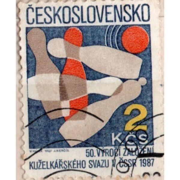 2 1987 Ceskoslovensko 50 Vyroci Zaluzeni kuzelkarskeho Svazu V CSSR Used Stamp