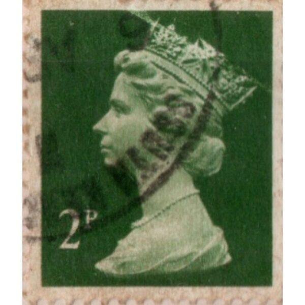 2 Queen With Crown Used Stamp (Green)